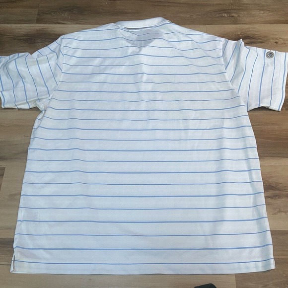Nike Polo Shirt Mens XXL Standard Fit Dri-FIT Blue Striped Golf JANUS embroidery - Picture 9 of 9